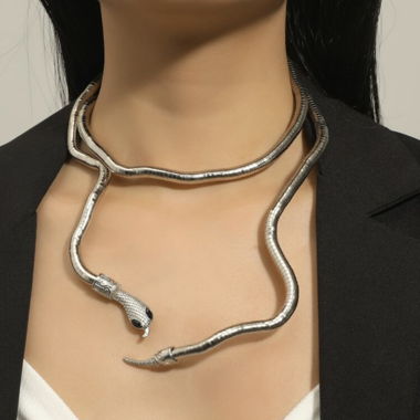 SHEIN Silver snake choker necklace set