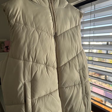 Beige Puffer Vest with Hood