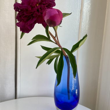 Blaue Glasvase vintage 17cm