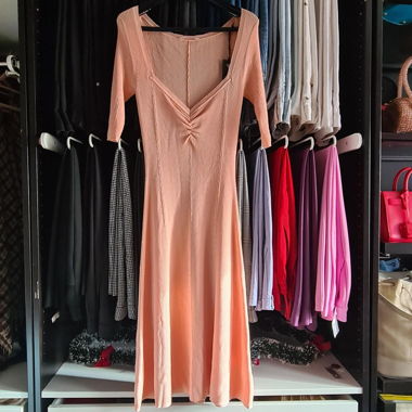Guess Rib-Knit Short-Sleeve Dress Peach