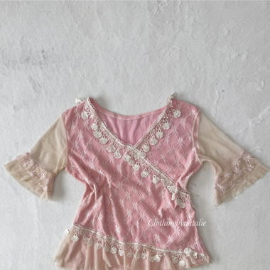 Pink Boho Spitzen-Top (S)
