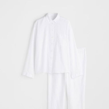 Damen Homewear Leinen Set in Weiss
