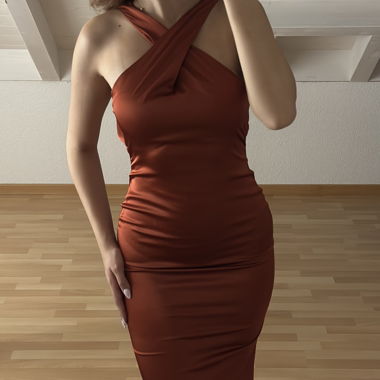 Orange rotes Satin-Abendkleid