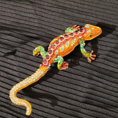 Spilla lucertola colorata con strass