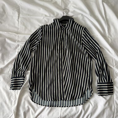 Dark blue-white satin blouse