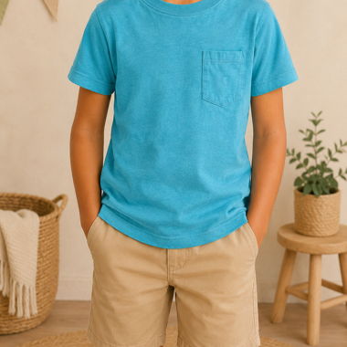 Kinder-T-Shirt Blau mit Tasche