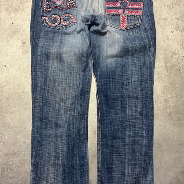 Emporio Armani Girly Y2K Jeans Pink mit Strasssteinen