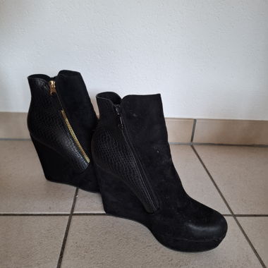 Black Wedge-Heel Ankle Boots
