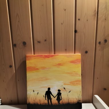 Tableau acrylique paysage et amoureux 