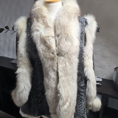 Echter Pelzmantel Fuchs & Karakul Gr 40/42 Vintage