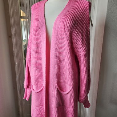 Halblanger Oversize Grobstrick Cardigan in Pink
