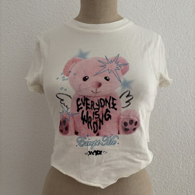 Crop T-Shirt Bershka con stampa Teddy, Tg. S