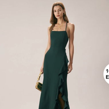 Green ruffle long dress 