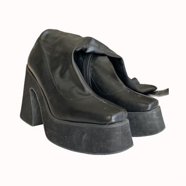 Y2K Black Vegan Leather Thigh-High Boots