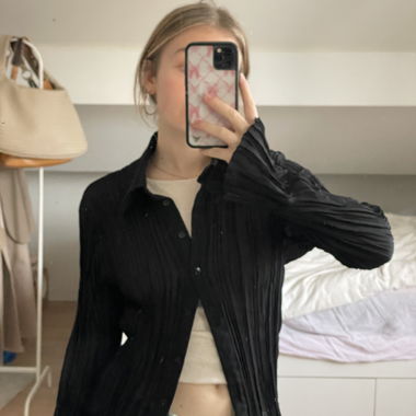 black ruffle blouse
