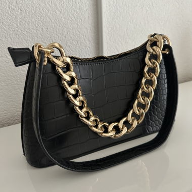 Black shoulder bag with chain strap