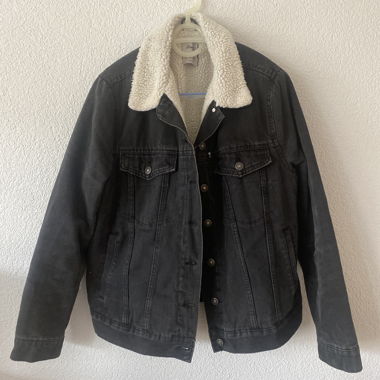 Black denim jacket with teddy lining
