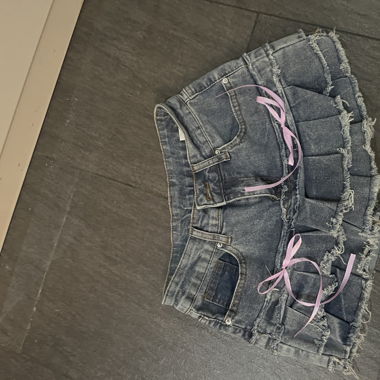 Jeans skirt with bow-ribbon