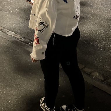 White Denim Jacket with Patches