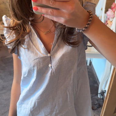 H&M Leinenmix Rüschenbluse hellblau XS