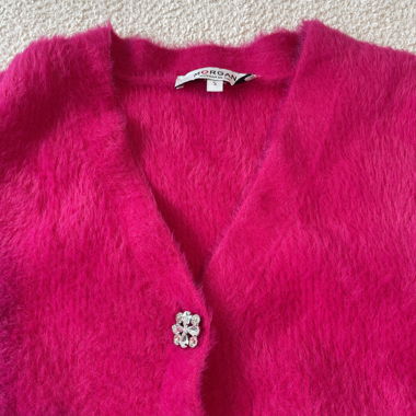 Morgan pink fluffy short-sleeve cardigan S