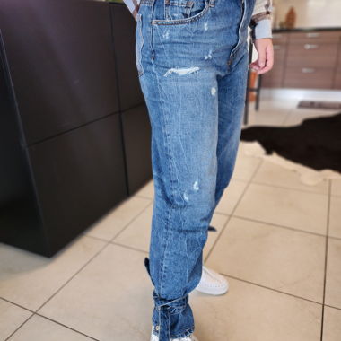 Jeans à Bretelles de Cheville Usés
