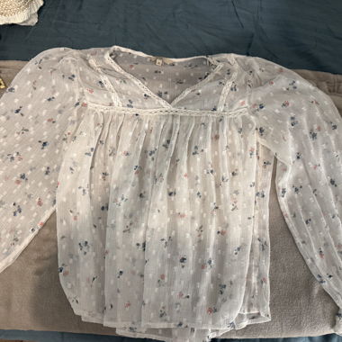 White Chiffon Blouse with Floral Pattern