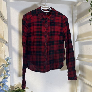 Rot-schwarzes Gradient-Flannel-Hemd – S