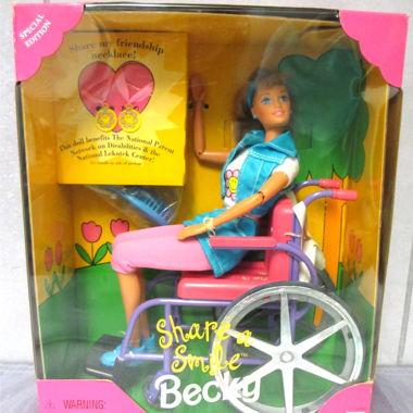 1996 Mattel Share a Smile Barbie Becky Rollstuhl