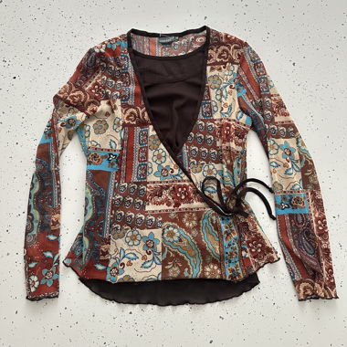 Chemisier portefeuille boho Esstentials en patchwork marron 38