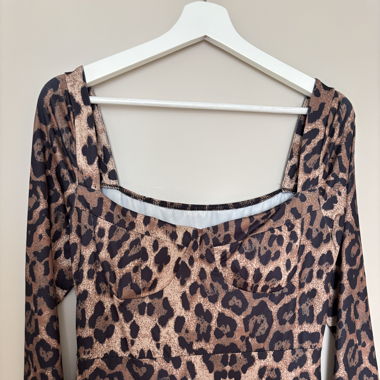 Leopardenmuster Kleid mit langen Ärmeln