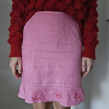 Linen Skirt with Custom Heart Embroidery 