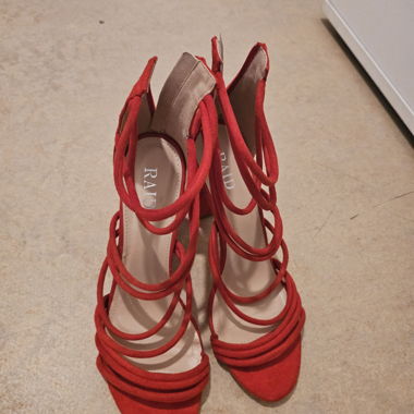 Red Lace-Up Heeled Sandals