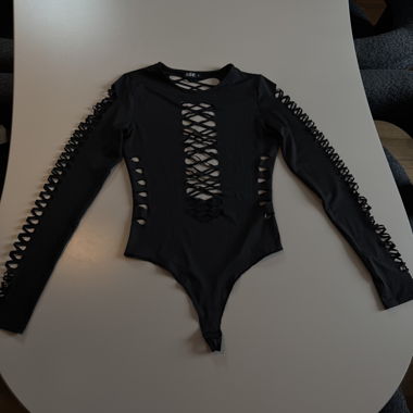Black Openwork Bodysuit