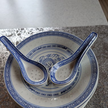 Chinesisches Tellerset mit Suppenlöffel je 6 Stück