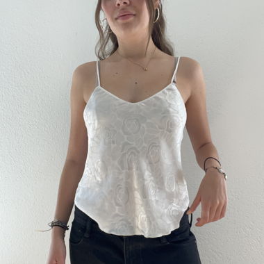 Top Cami in Raso Bianco a Fiori