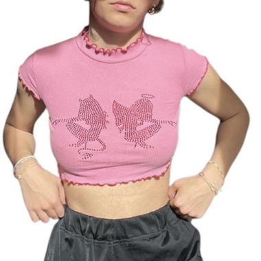 crop top pink mit glitzer