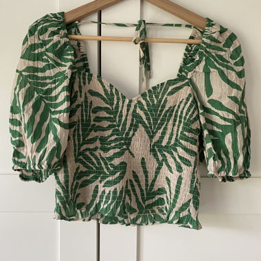 H&M Green Leaf Print Smocked Top