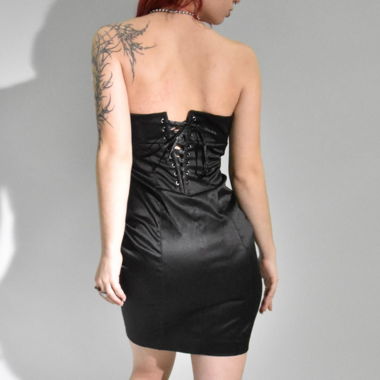 y2k corset-like bandeau shiny cocktail mini dress