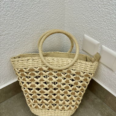 Threadbare woven straw tote bag