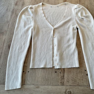  H&M Damen Cardigan, beige, Puffärmel, Gr. S
