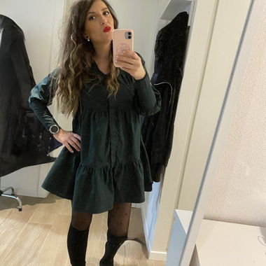 Reserved dark green tiered mini dress