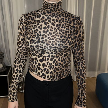 Leopard print turtle neck