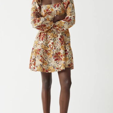 & Other Stories Flower Linen Dress Beige 40