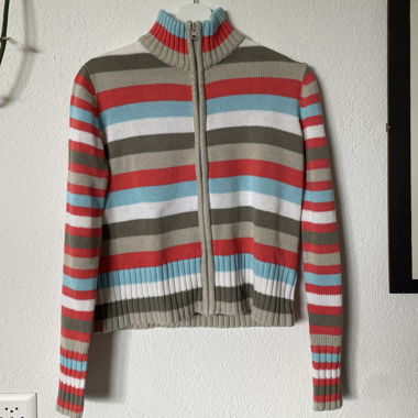 Vintage Striped Knit Jacket with Zipper