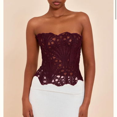 PLT Bordeauxrotes Spitzen-Corsettop