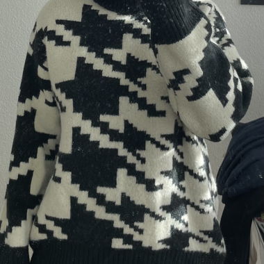 Rollkragenpullover Hahnentrittmuster