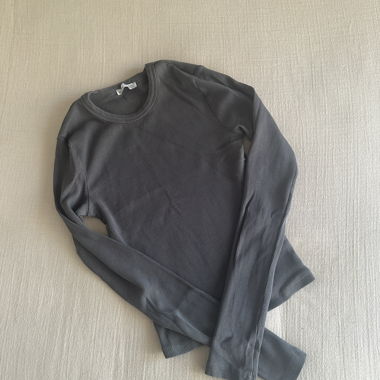 Bershka geripptes Langarm-Top, grau, XS