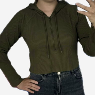 Kapuzen-Sweatshirt in Khaki mit Reissverschluss