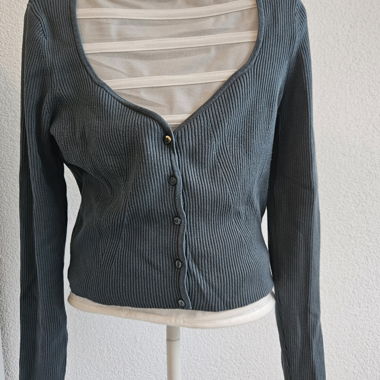 Cardigan côtelé bleu canard